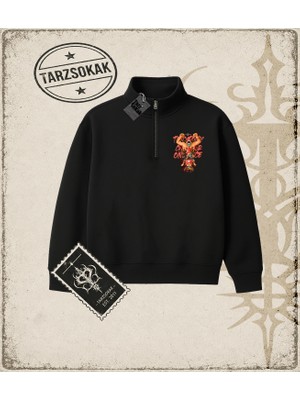 Tarzsokak One Piece Anime Karakterleri  Unisex Polo Yaka Yarım Fermuarlı Sweatshirt Beyaz