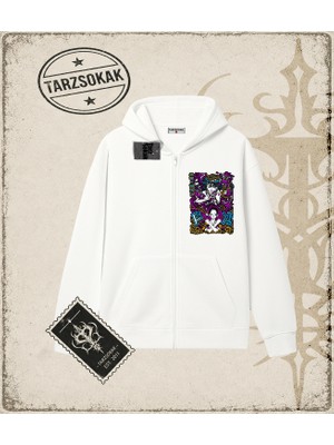 Tarzsokak One Piece Anime Karakterleri  Oversize Unisex Hırka & Çeket Fermuarlı Sweatshirt Beyaz