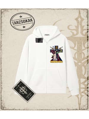 Tarzsokak One Piece Anime Karakterleri  Oversize Unisex Hırka & Çeket Fermuarlı Sweatshirt Beyaz