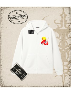 Tarzsokak One Piece Anime Karakterleri  Oversize Unisex Hırka & Çeket Fermuarlı Sweatshirt Beyaz
