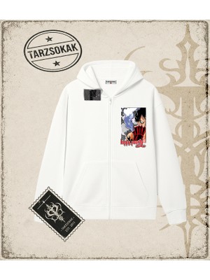 Tarzsokak One Piece Anime Karakterleri  Oversize Unisex Hırka & Çeket Fermuarlı Sweatshirt Beyaz
