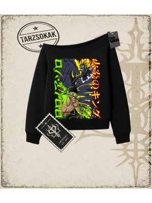 Tarzsokak One Piece Anime Karakterleri  Kadın Kayık Yaka Sweatshirt Beyaz