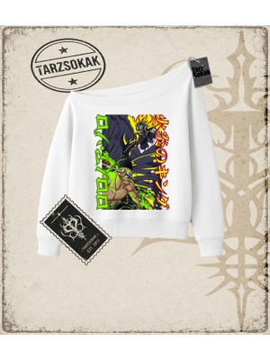 Tarzsokak One Piece Anime Karakterleri  Kadın Kayık Yaka Sweatshirt Beyaz