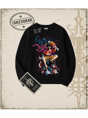 Tarzsokak One Piece Anime Karakterleri  Oversize Unisex Bisiklet Yaka Sweatshirt Beyaz