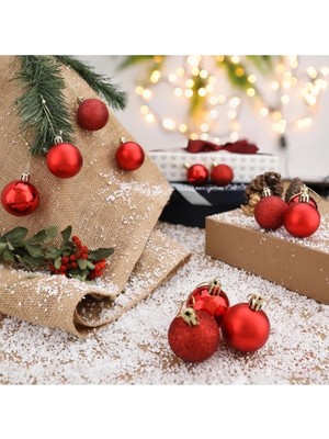 Hace Bazaar 12 Adet Parlak Kırmızı 3 cm Mini Yılbaşı Topu, Noel Çam Ağacı Topu, Süs Topu