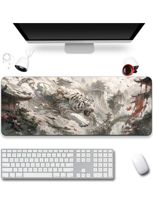 Sonictouch Klavye Mousepad 40X90CM Pürüzsüz Sıvı Geçirmez Kaymaz Taban Beyaz Kaplan Tapınağı
