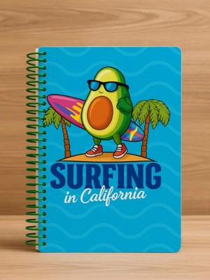 Hace Bazaar Surfing In California Temalı Spiralli Çizgili Defter – 80 Yaprak, 160 Sayfa (18 x 24 Cm)