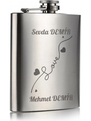 Hace Bazaar Kişiye Özel Love Hediye 9 Oz Çelik Cep Matarası 266 ml Cep Matarası Sevgiliye Hediye