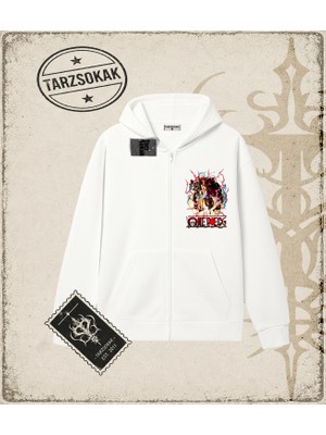 Tarzsokak One Piece Anime Karakterleri  Oversize Unisex Hırka & Çeket Fermuarlı Sweatshirt Beyaz
