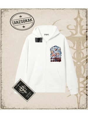 Tarzsokak One Piece Anime Karakterleri  Oversize Unisex Hırka & Çeket Fermuarlı Sweatshirt Beyaz