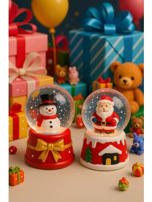 Hace Bazaar 2 Adet LED Işıklı Mini Kar Küresi 6,5 cm – Noel Baba & Kardan Adam Dekoratif Işıklı Biblo
