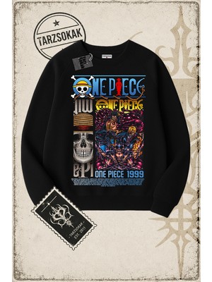 Tarzsokak One Piece Anime Karakterleri  Oversize Unisex Bisiklet Yaka Sweatshirt Beyaz