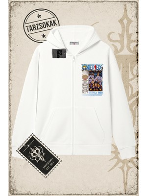 Tarzsokak One Piece Anime Karakterleri  Oversize Unisex Hırka & Çeket Fermuarlı Sweatshirt Beyaz