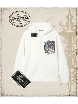 Tarzsokak One Piece Anime Karakterleri  Oversize Unisex Hırka & Çeket Fermuarlı Sweatshirt Beyaz