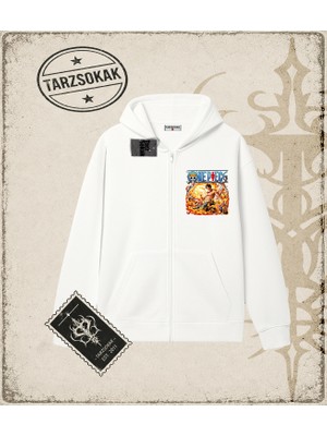 Tarzsokak One Piece Anime Karakterleri  Oversize Unisex Hırka & Çeket Fermuarlı Sweatshirt Beyaz