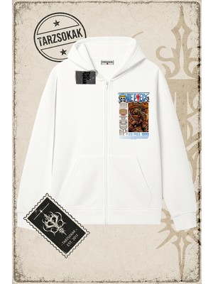 Tarzsokak One Piece Anime Karakterleri  Oversize Unisex Hırka & Çeket Fermuarlı Sweatshirt Beyaz