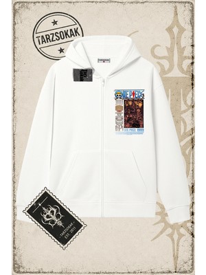 Tarzsokak One Piece Anime Karakterleri  Oversize Unisex Hırka & Çeket Fermuarlı Sweatshirt Beyaz