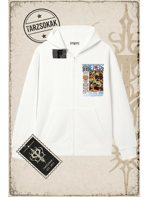 Tarzsokak One Piece Anime Karakterleri  Oversize Unisex Hırka & Çeket Fermuarlı Sweatshirt Beyaz