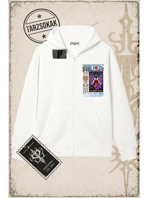Tarzsokak One Piece Anime Karakterleri  Oversize Unisex Hırka & Çeket Fermuarlı Sweatshirt Beyaz