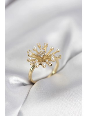 Hace Bazaar Gold Renk Karahindiba Model Zirkon Taşlı Kadın Yüzük - TJ-BYK4086
