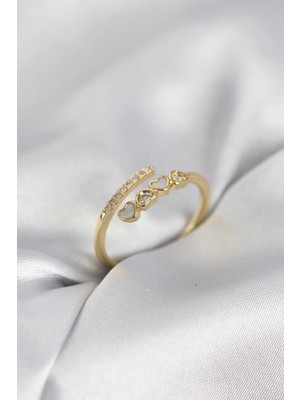 Hace Bazaar Gold Renk Zirkon Taşlı Minimal Kalp Model Kadın Yüzük - TJ-BYK4042