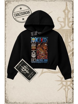 Tarzsokak One Piece Anime Karakterleri  Kadın Crop Kapşonlu Sweatshirt Beyaz