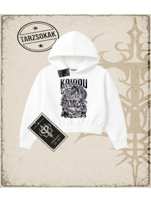 Tarzsokak One Piece Anime Karakterleri  Kadın Crop Kapşonlu Sweatshirt Beyaz