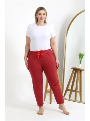 Hace Bazaar Marsilyan- Kadın Büyük Beden Mercan Pamuklu Rahat Kalıp Ev Giyim Pijama Altı