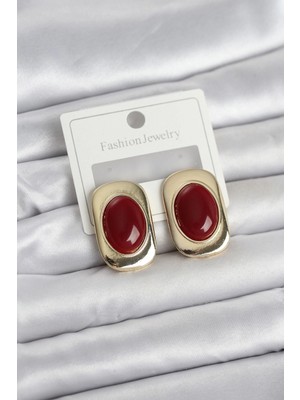 Hace Bazaar Bordo Renk Kare Model Vintage Kadın Küpe - TJ-BKP11658