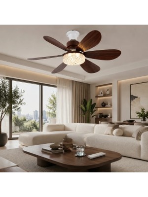 Feny FN-F84, Zefira Crystal, Ahşap Renk, 3 Kademeli Hız, 30W, 52CM Pervane Çapı, 3 Renk Işık, Ultra Sessiz, Tavan Vantilatörü, Kumandalı, Vantilatör