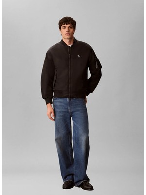Calvin Klein Jeans Siyah Erkek Bomber Regular Fit Logo Baskılı Mont LV04RG505GUB1 Ls Jeans Nylon Bombe