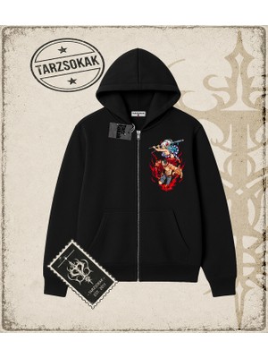 Tarzsokak One Piece Anime Karakterleri  Oversize Unisex Hırka & Çeket Fermuarlı Sweatshirt Beyaz