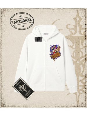 Tarzsokak One Piece Anime Karakterleri  Oversize Unisex Hırka & Çeket Fermuarlı Sweatshirt Beyaz