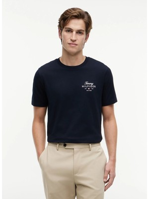 Tommy Hilfiger Lacivert Erkek Bisiklet Yaka Regular Fit T-Shirt MW0MW43224DW5_SCRIPT Stack Regular