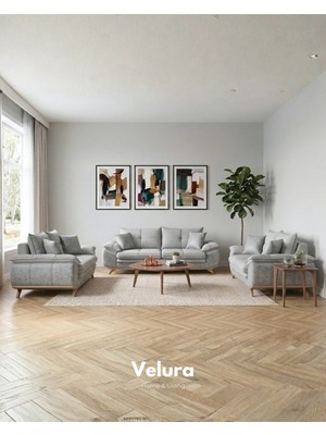 Velura Home & Living Azir Yataklı ve Bazalı Üç Adet Üçlü Kanepe & 3'lü Koltuk (3+3+3) - Gri