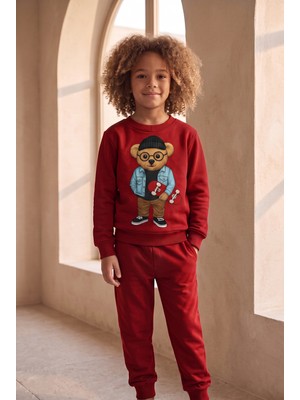 Katia & Bony Çocuk Teddy Desenli Eşofman Takımı Bordo