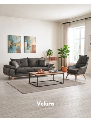 Velura Home & Living Azir Koltuk Takımı & Bazalı Yataklı Koltuk Takımı 3 1 - Nubuk Bukle Kumaş