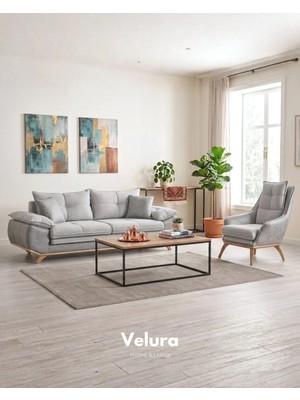 Velura Home & Living Azir Koltuk Takımı & Bazalı Yataklı Koltuk Takımı 3 1 - Gri Nubuk Bukle Kumaş