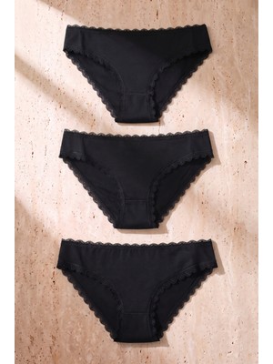 Katia & Bony Kadın 3'lü Dantelli Basic Slip Külot Siyah
