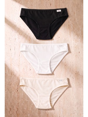 Katia & Bony Kadın 3'lü Basic Slip Külot Siyah/Beyaz/Nude