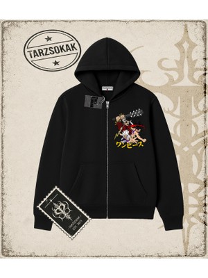 Tarzsokak One Piece Anime Karakterleri  Oversize Unisex Hırka & Çeket Fermuarlı Sweatshirt Beyaz