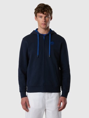North Sails Kontrast Logo Detaylı Tam Boy Fermuarlı %100 Pamuk Erkek Kapüşonlu Sweatshirt