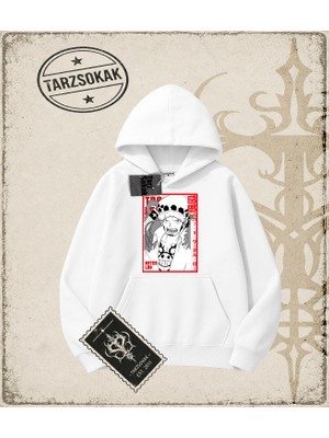 Tarzsokak One Piece Anime Karakterleri  Oversize Unisex Kapşonlu Sweatshirt Beyaz
