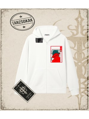 Tarzsokak One Piece Anime Karakterleri  Oversize Unisex Hırka & Çeket Fermuarlı Sweatshirt Beyaz
