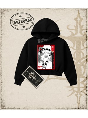 Tarzsokak One Piece Anime Karakterleri  Kadın Crop Kapşonlu Sweatshirt Beyaz