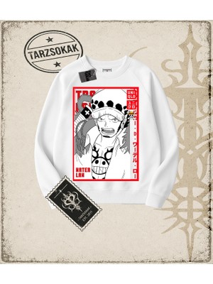 Tarzsokak One Piece Anime Karakterleri  Oversize Unisex Bisiklet Yaka Sweatshirt Beyaz