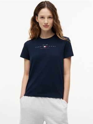 Tommy Jeans Lacivert Kadın Bisiklet Yaka Baskılı T-Shirt DW0DW22789C1G