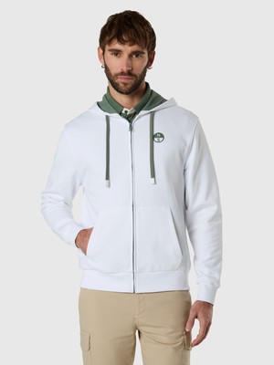 North Sails Kontrast Logo Detaylı Tam Boy Fermuarlı %100 Pamuk Erkek Kapüşonlu Sweatshirt