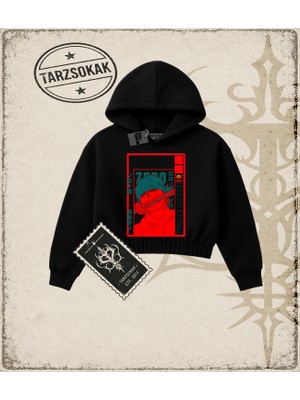 Tarzsokak One Piece Anime Karakterleri  Kadın Crop Kapşonlu Sweatshirt Beyaz