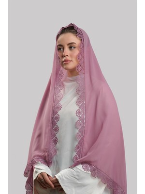 Hürrem Bone Gül Kurusu Namaz Başörtüsü Şal Şifon Güpürlü 202106_18